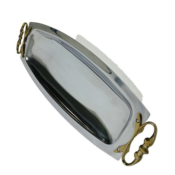 Kromex USA Bread Tray Serving Platter 17 in Brass Handles Special Event Catering - Picture 4 of 9